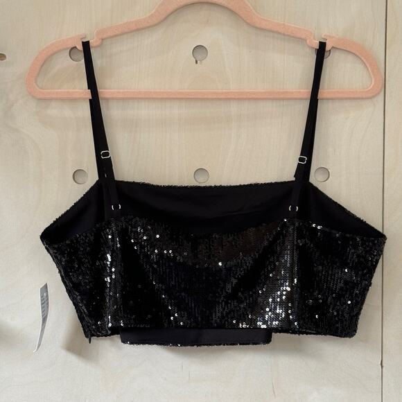 LA Hearts Sequin Sparkle Cropped Cami Top Size L NEW Black Adjustable Straps - Picture 3 of 11